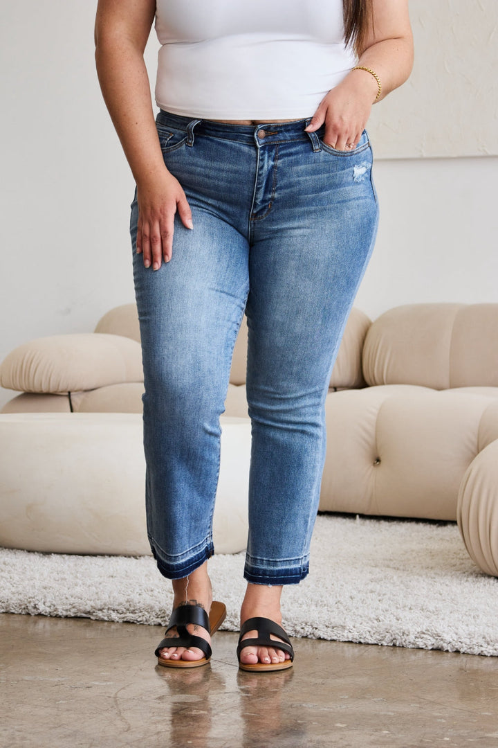 Stilla | Blå Full Size Release Hem Cropped Bootcut Jeans