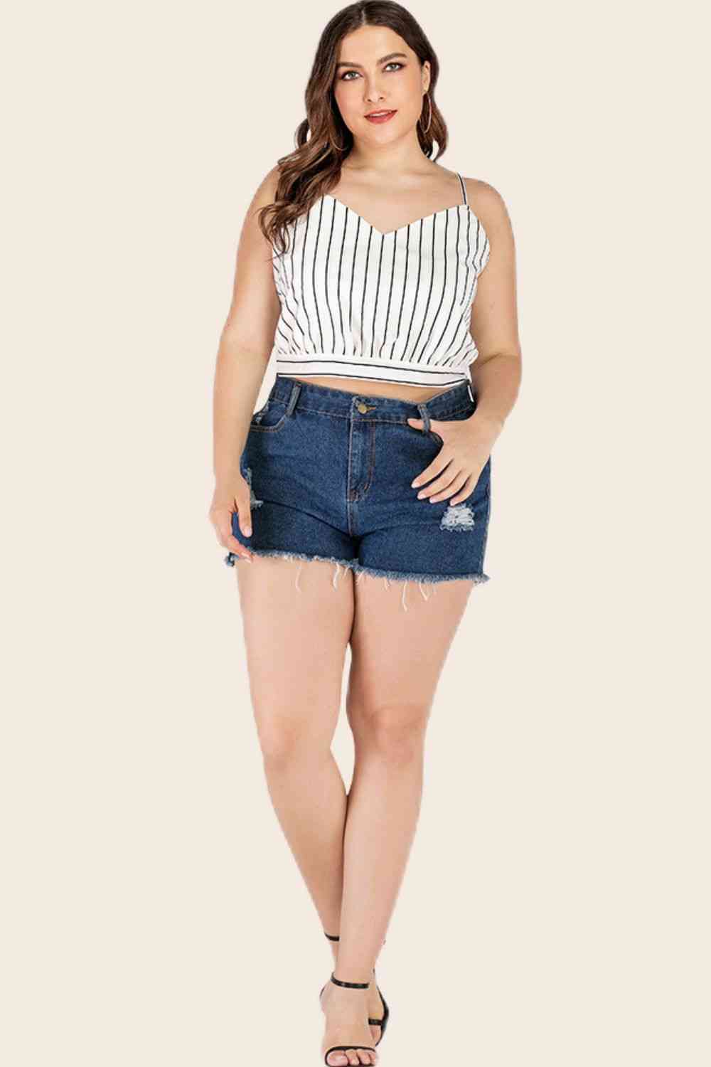 Stilla | Størrelse Stribet Tie-back Cropped Cami