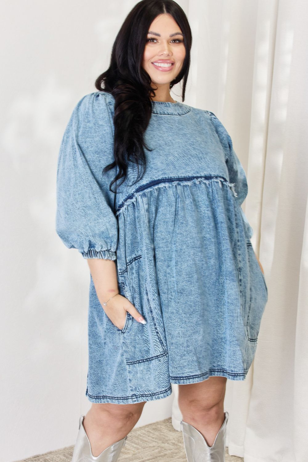 Stilla | Full Size Oversized Denim Babydoll Kjole