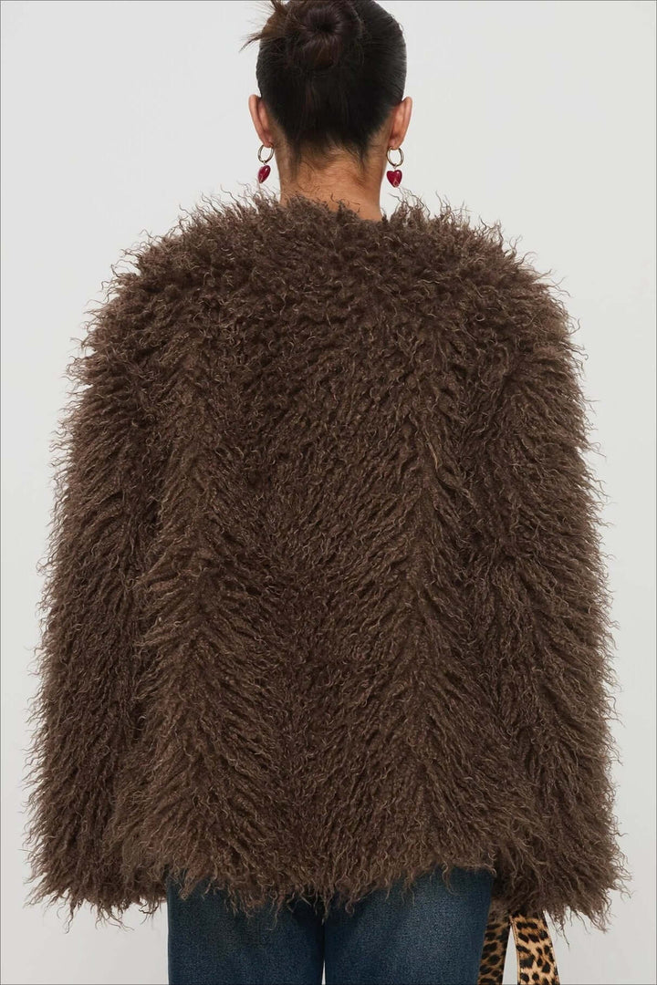 Stilla | Fluffy Brown Faux Fur Oversized Jakke