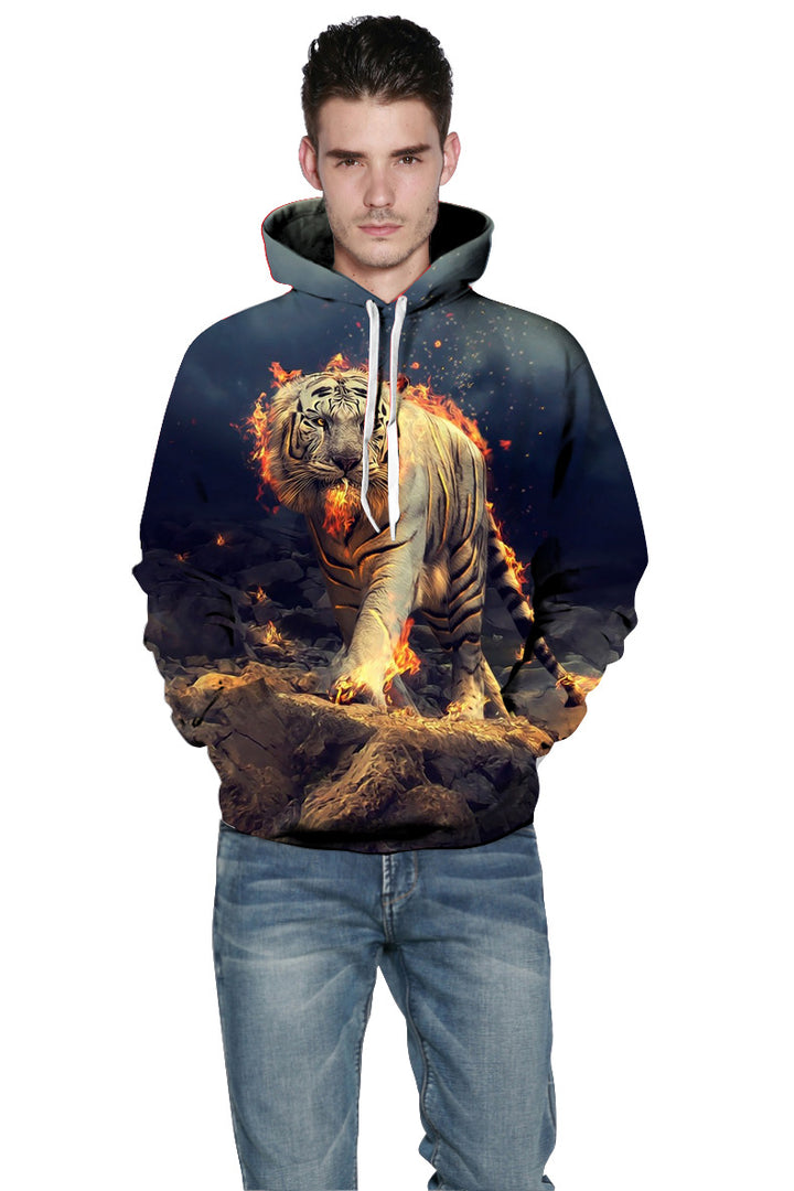 Unisex hættetrøje med dynamisk tigerdesign og livlig 3D-effekt Stilla