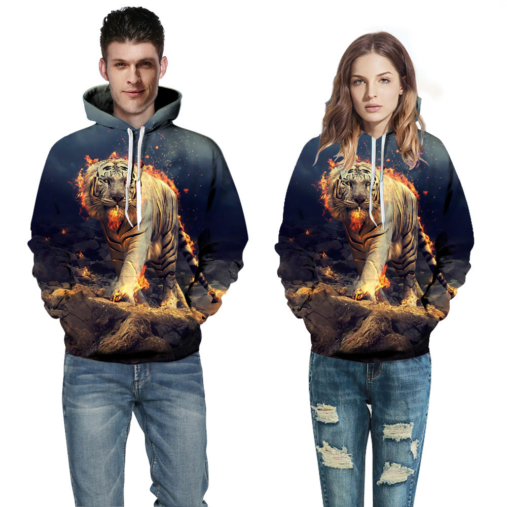 Unisex hættetrøje med dynamisk tigerdesign og livlig 3D-effekt Stilla
