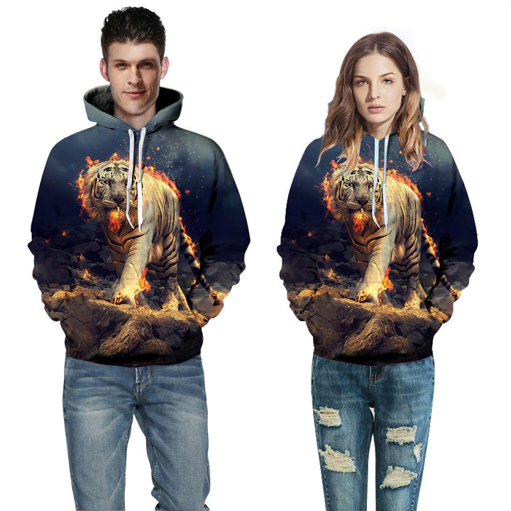 Unisex hættetrøje med dynamisk tigerdesign og livlig 3D-effekt Stilla