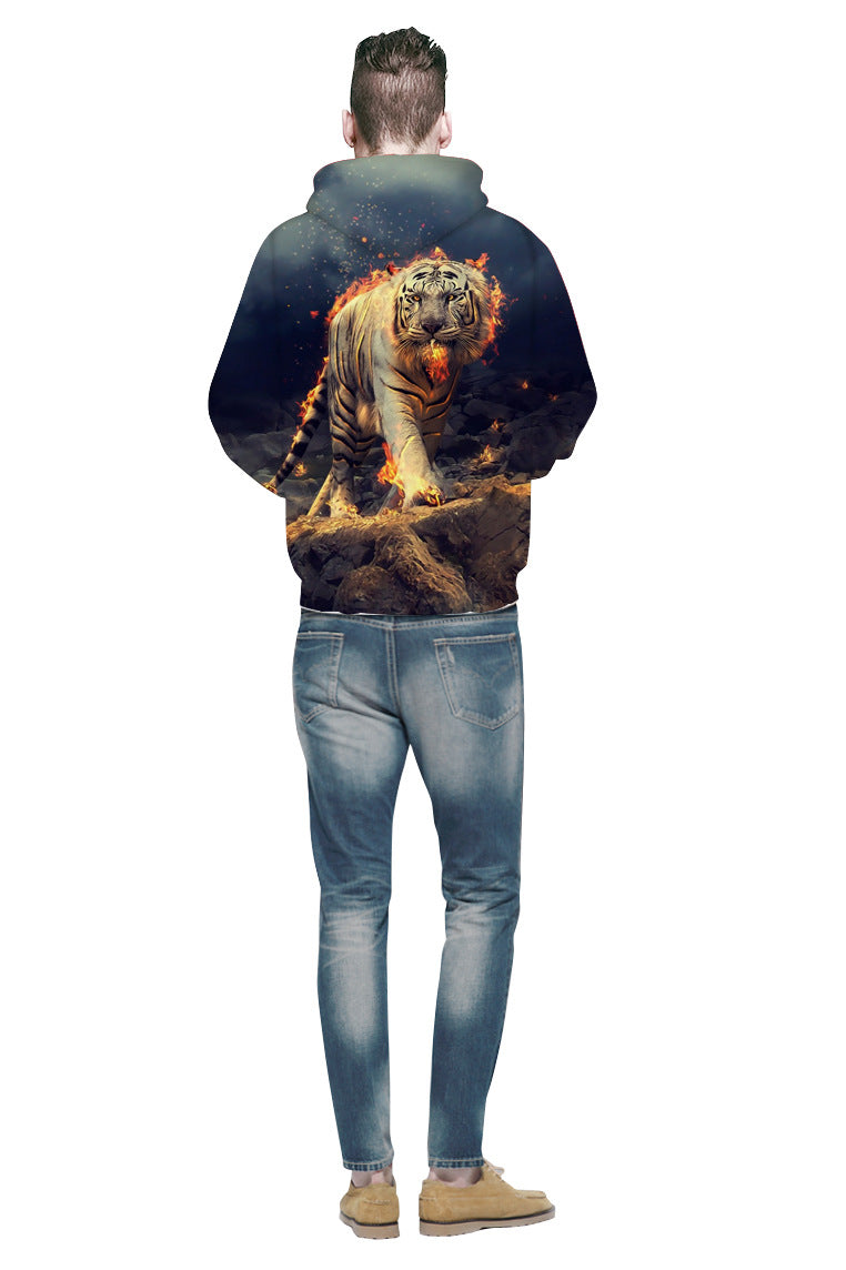 Unisex hættetrøje med dynamisk tigerdesign og livlig 3D-effekt Stilla