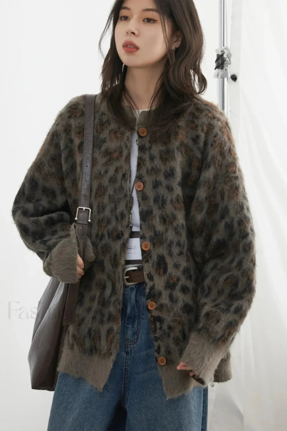 Stilla | Komfortabel Leopardprint Enkeltknap Cardigan