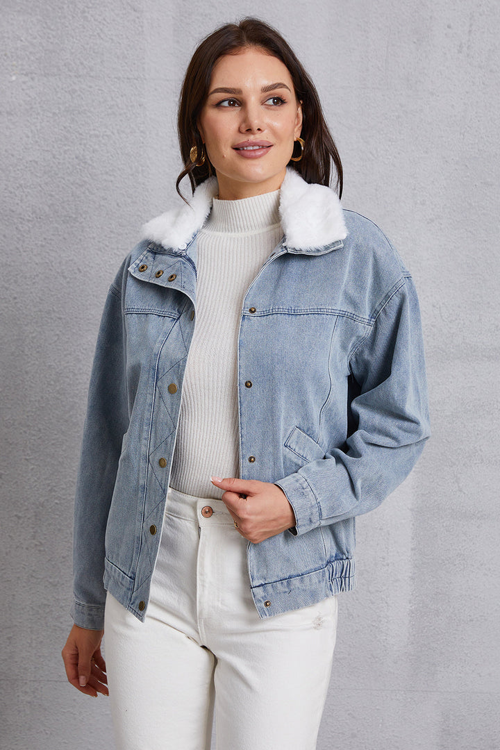 Stilla | Nedrullet Hals Denimjakke