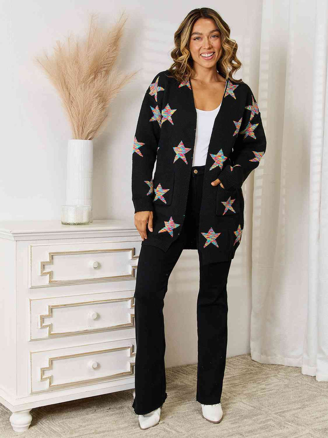 Stilla | Mønster Åben Front Cardigan Med Lommer