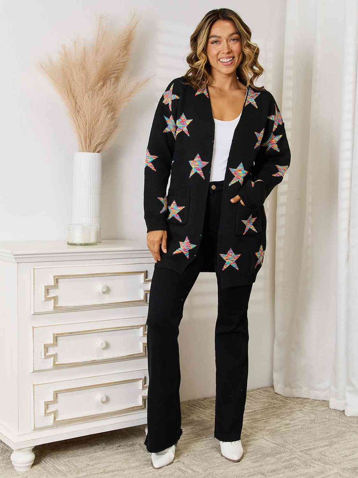 Stilla | Mønster Åben Front Cardigan Med Lommer