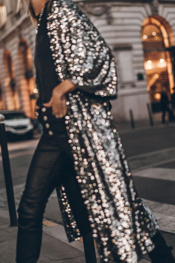 Stilla | Glamour Disco Paillette kimono med vidt ærme