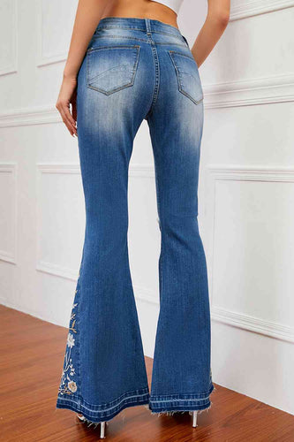 Stilla | Størrelse Blomst Broderi Slidte Jeans