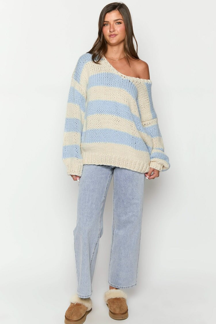 Stilla | Cozy Off-The-Shoulder Striped Knit Sweater til Efterårs Lag
