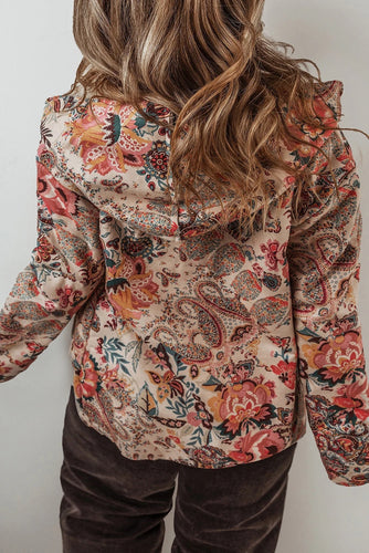 Stilla | Vintage Paisley Blomstertrykt Sherpa Futter Hættejakke