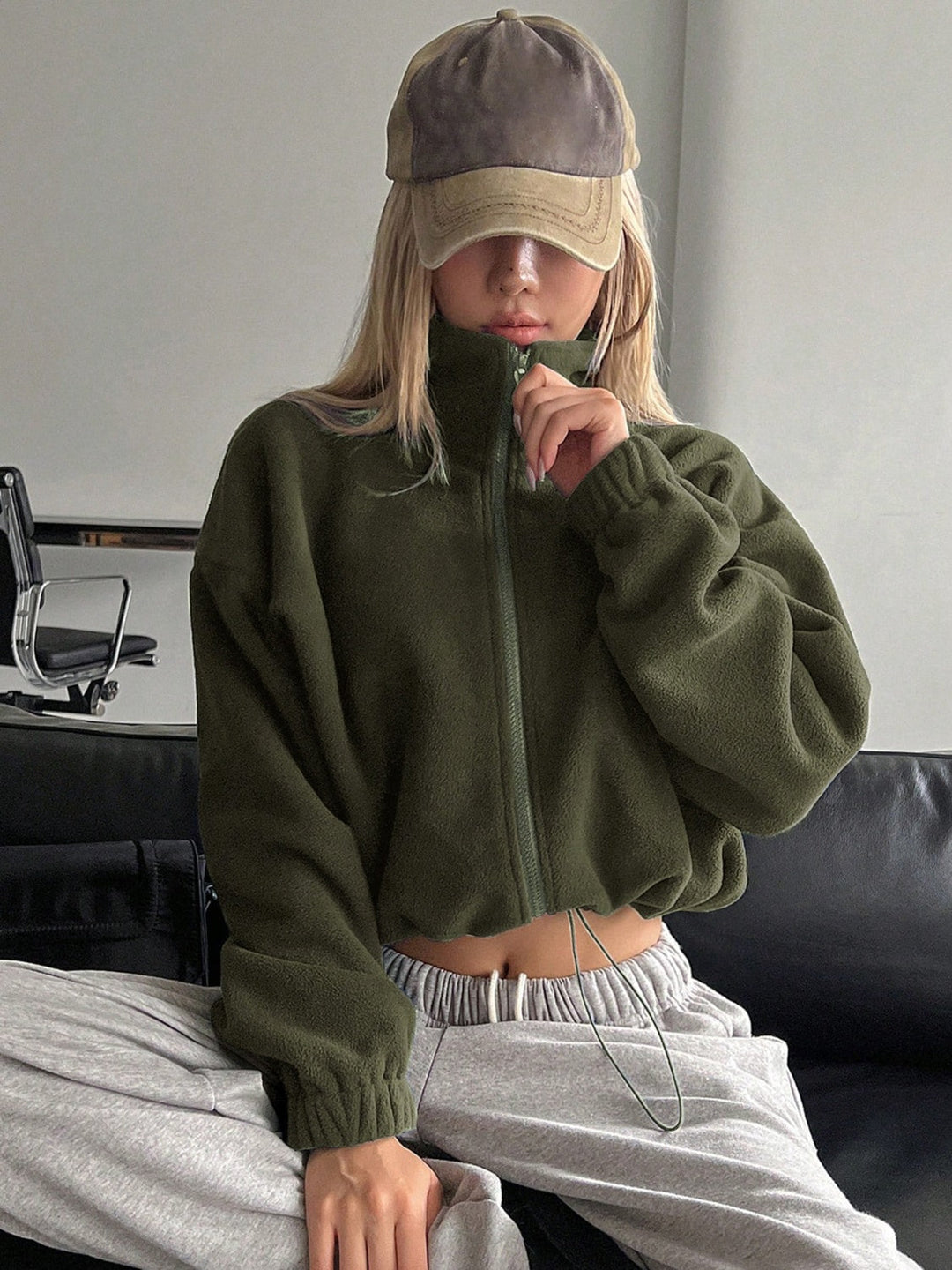 Stilla | Zip Up Langærmet Cropped Jakke