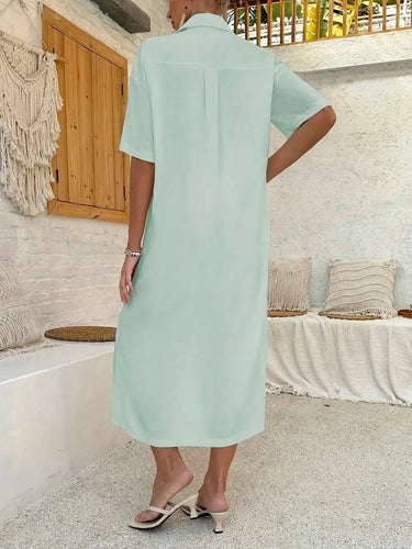 Stilla | Elegant Sort Lilla Skjortekjole Med Batwing Ærmer