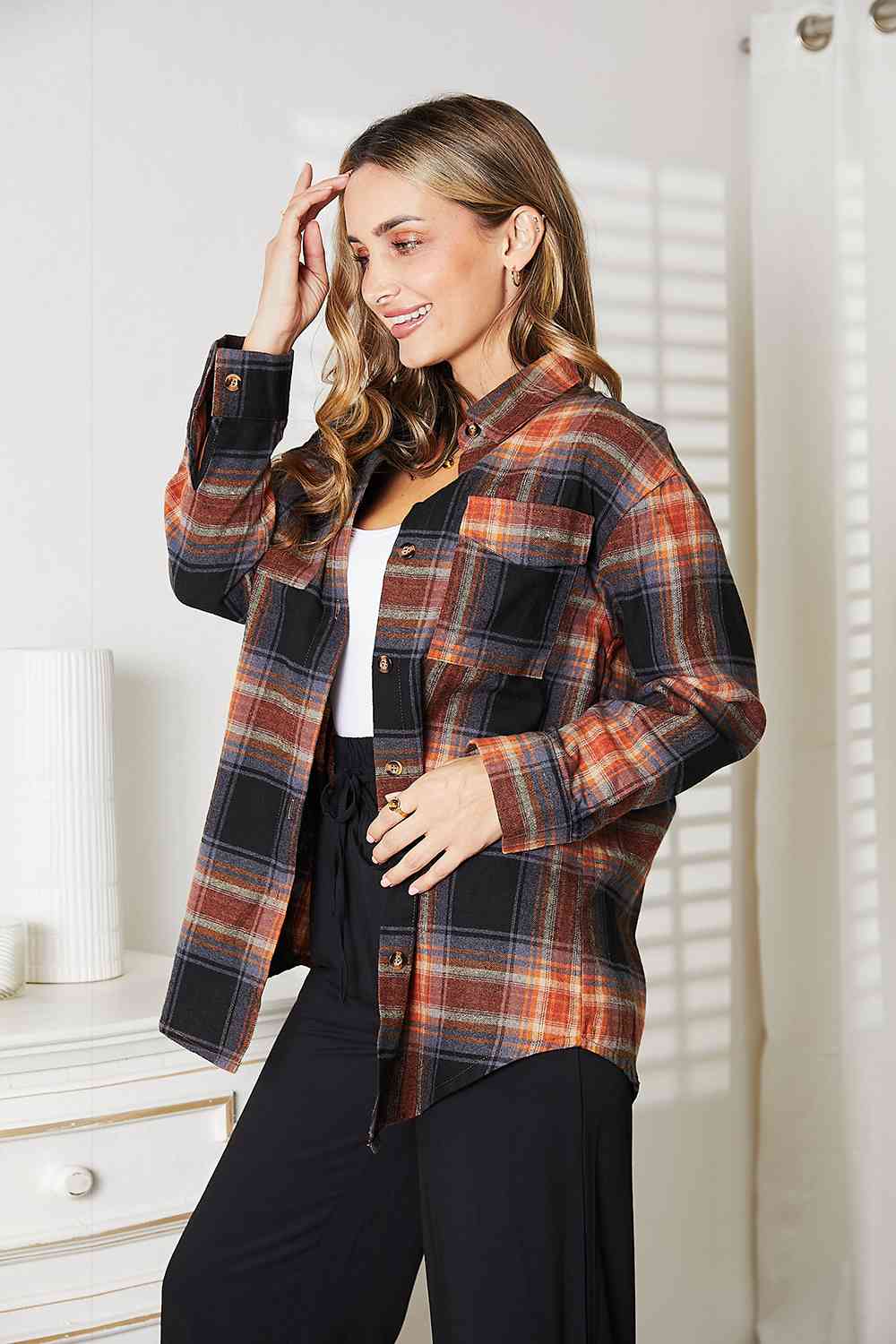 Stilla | Take Plaid Dropped Shoulder Shirt