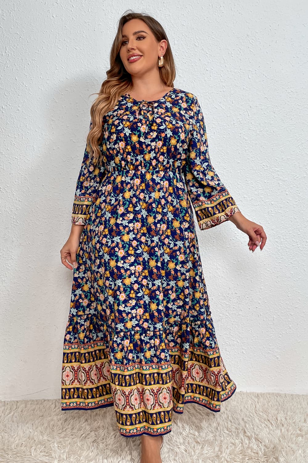 Stilla | Tøj Plus Size Bohemsk Rund Hals Maxi Kjole