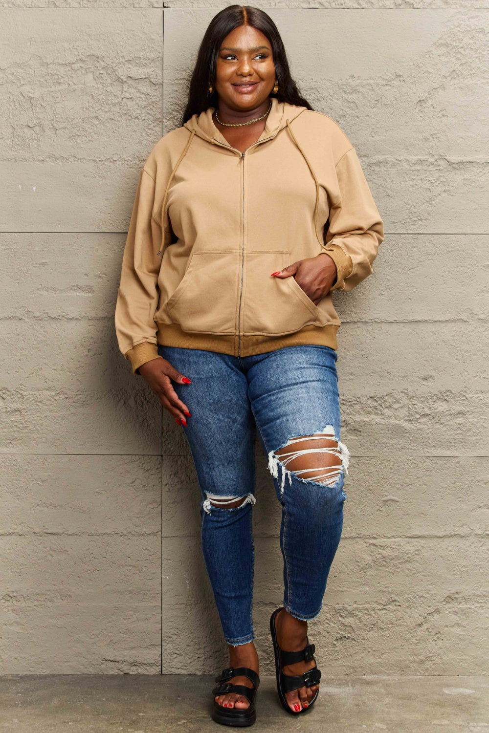 Stilla | Plus Size Zip Up Langærmet Hættetrøje