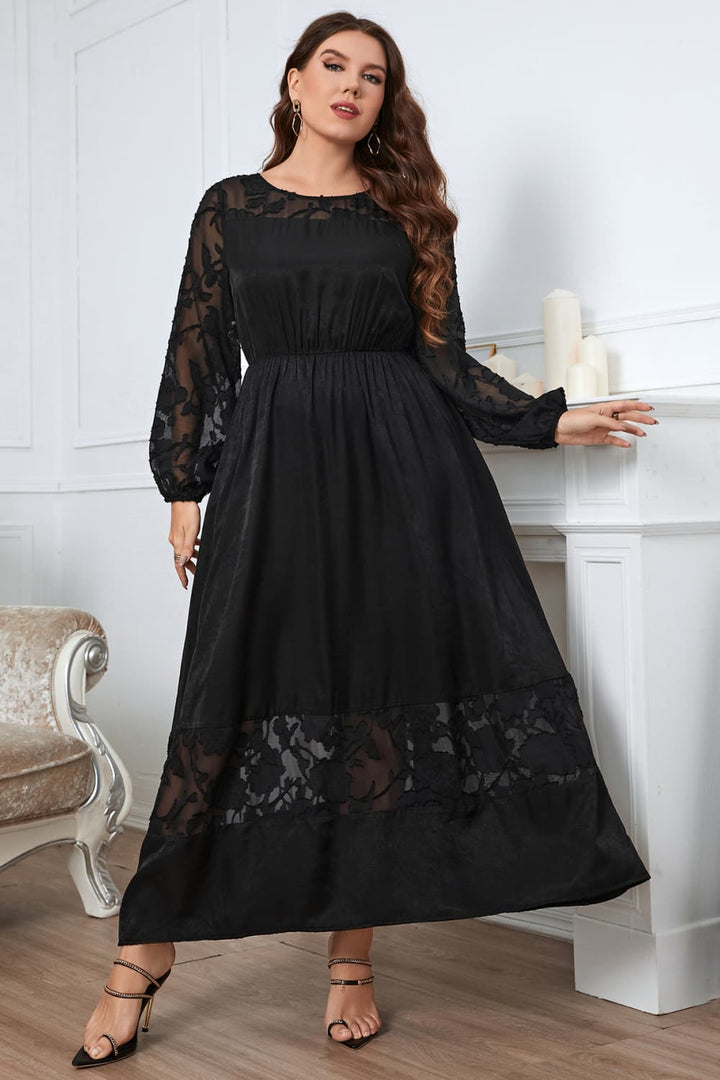 Stilla | Tøj Plus Size Broderi Rund Hals Lange Ærmer Maxi Kjole