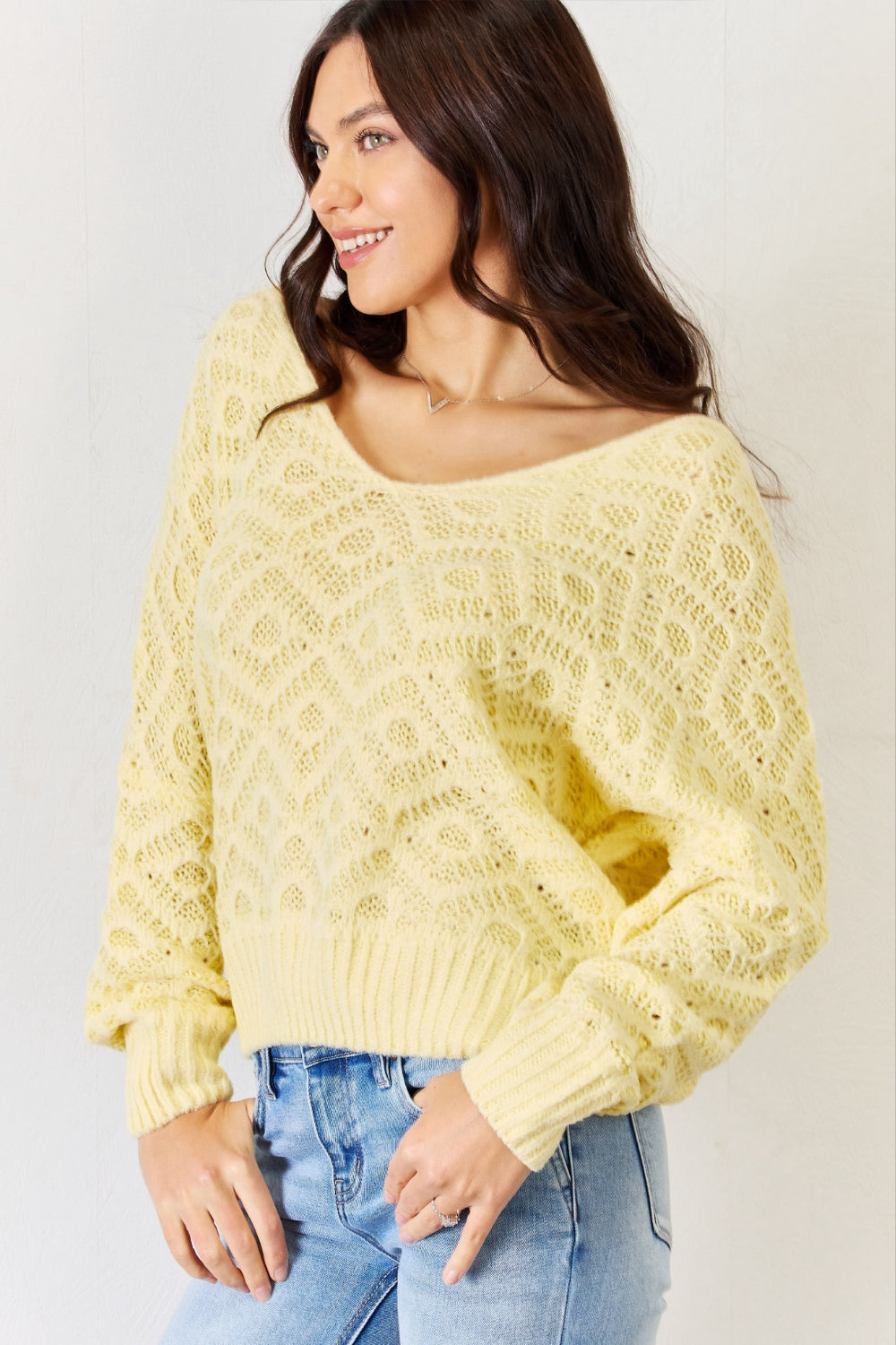Stilla | V-hals mønstret langærmet sweater