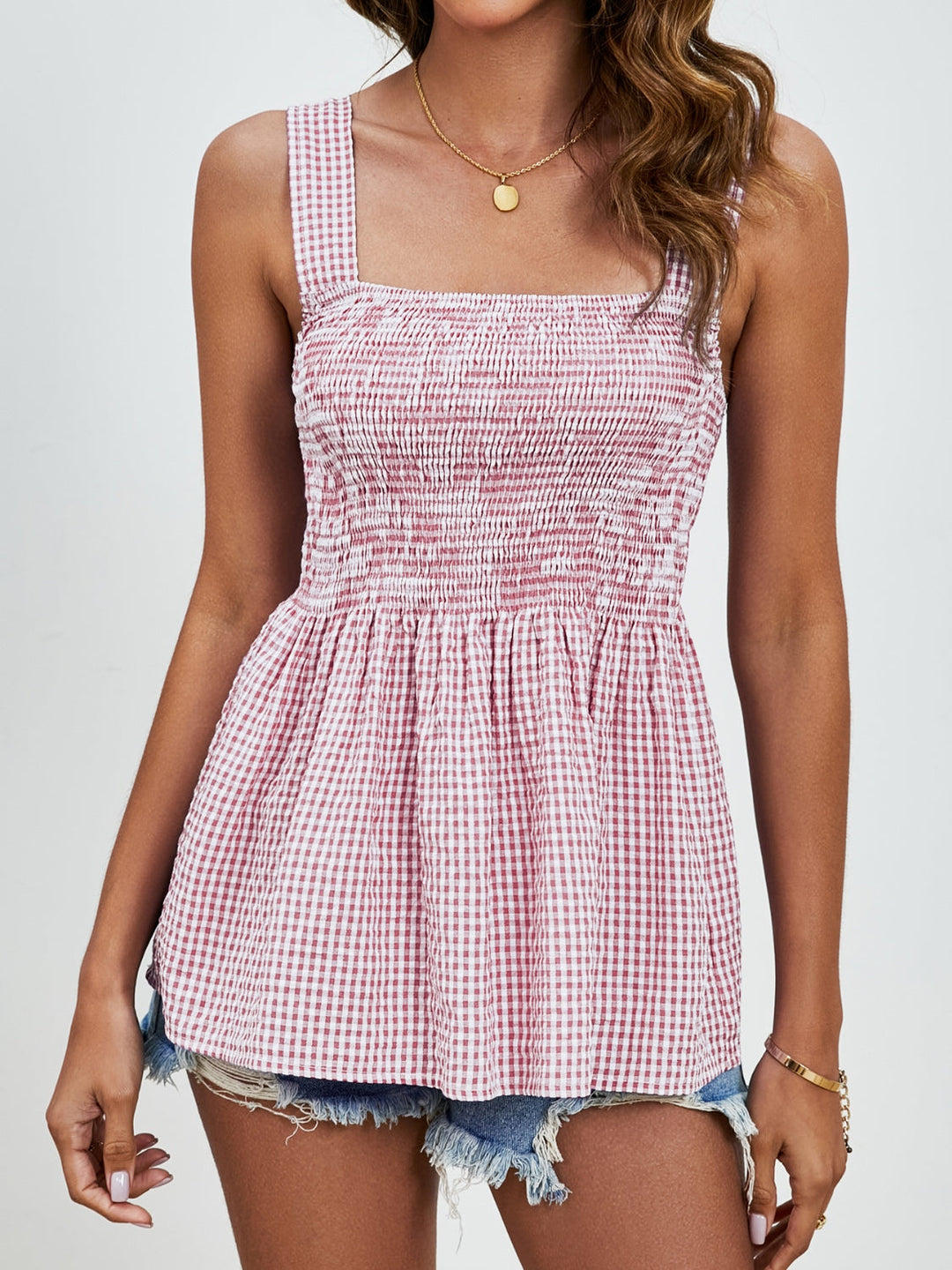 Stilla | Plaid Kvadratisk Hals Tank