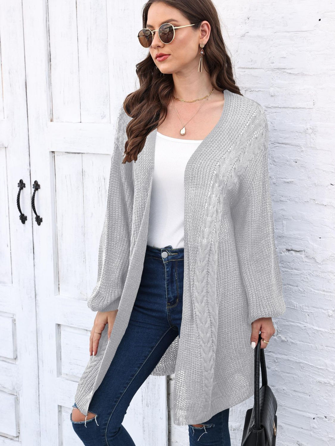 Stilla | Strik Åben Front Langærmet Cardigan