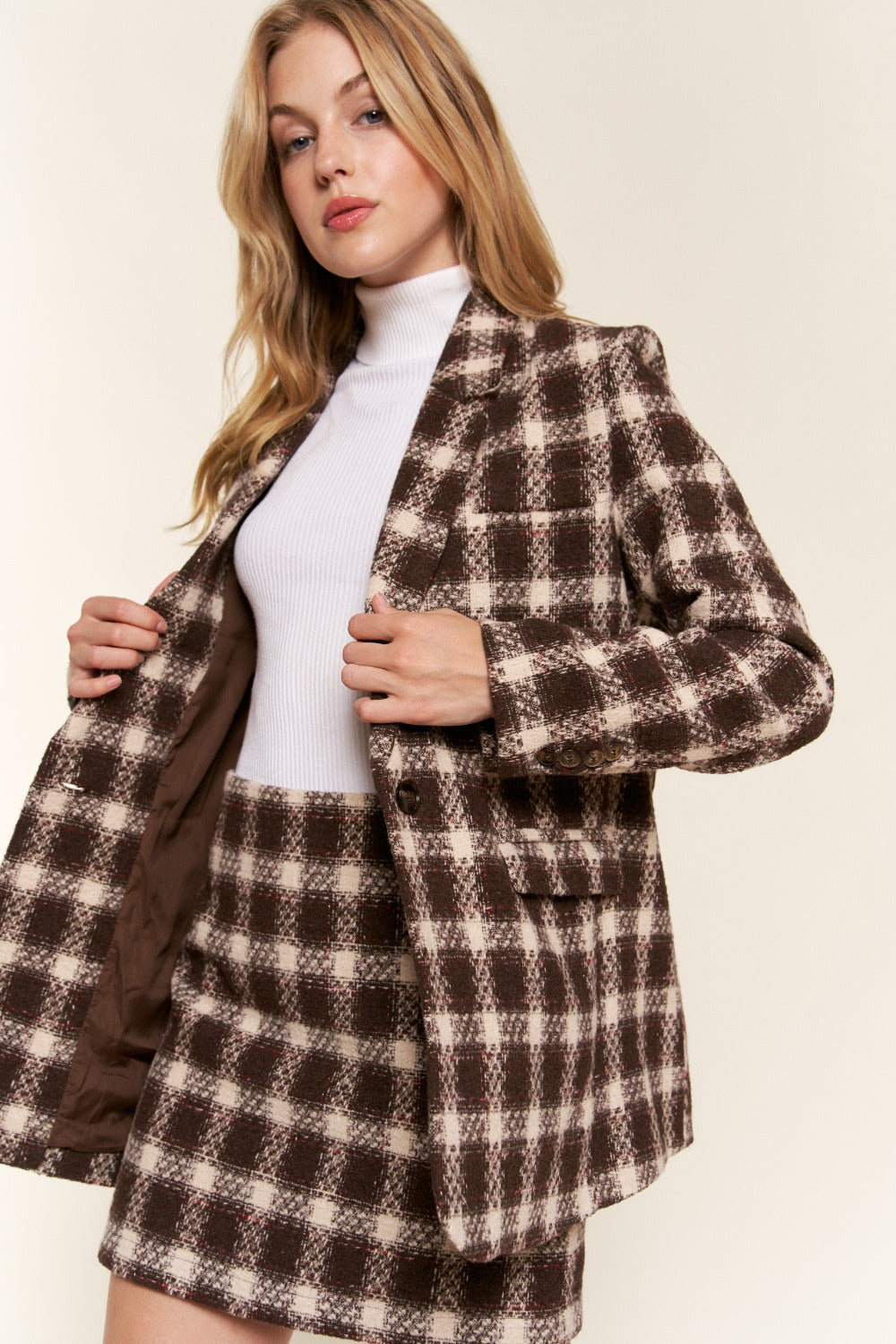 Stilla | The Why Fuldt Størrelse Ternet Børstet En Knap Blazer