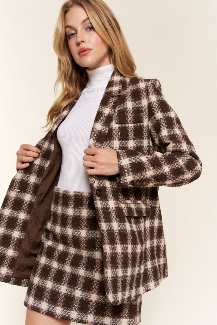 Stilla | The Why Fuldt Størrelse Ternet Børstet En Knap Blazer
