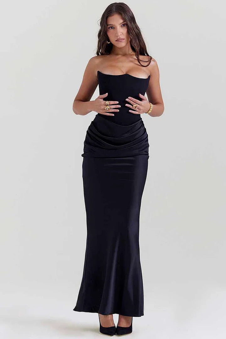 Skovae | Elegant Bustier-Patchwork Formelle Fest Fishtail Maxi Kjoler-Sort