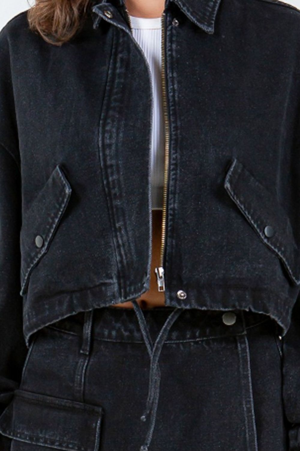 Stilla | Bazi Snøre Talje Crop Denim Jakke