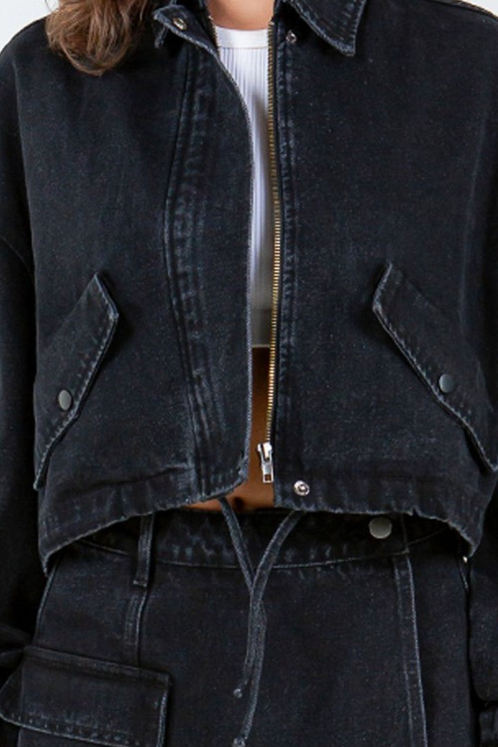 Stilla | Bazi Snøre Talje Crop Denim Jakke