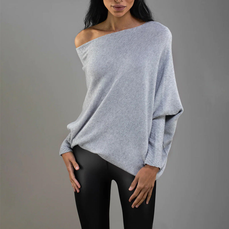 Stilla | Cozy Oversized Strik Sweatshirt med En Carmen Udsnit