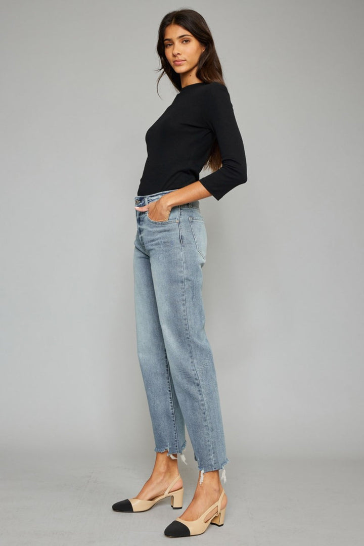 Stilla | Høj Talje Rå Kant Beskåret Bred Ben Jeans