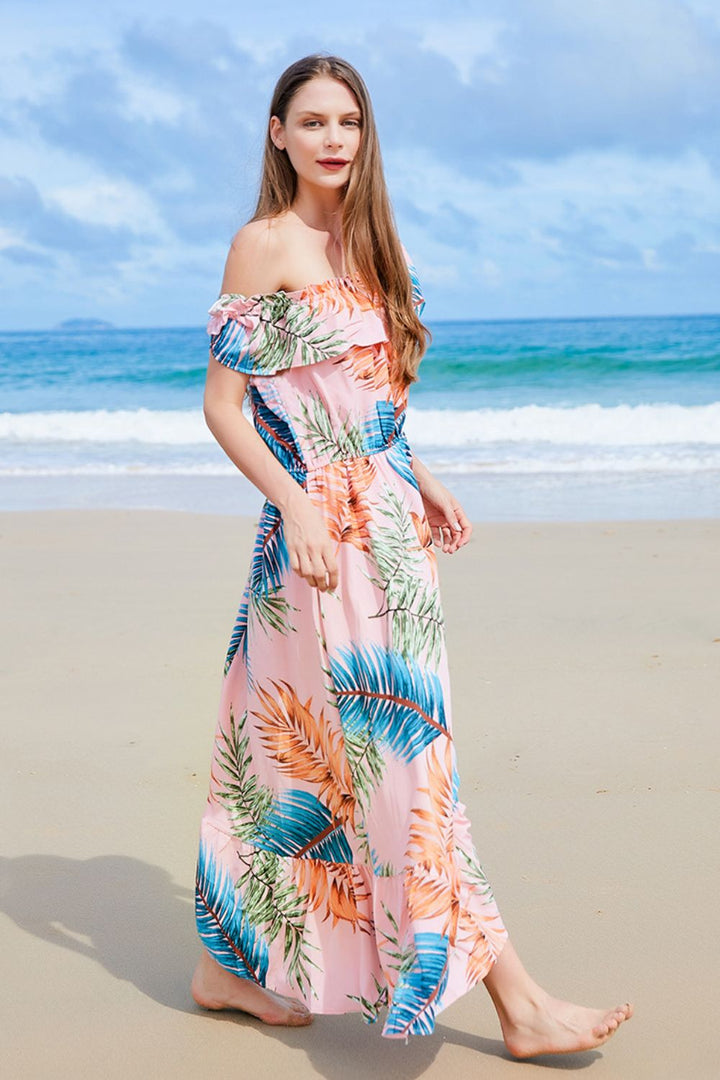Stilla | Størrelse Rynket Off-Shoulder Flutter Ærme Maxi Kjole