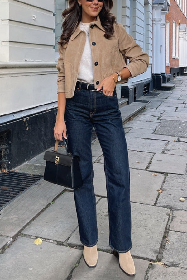 Stilla | Button Down Crop Faux Suede Jakke