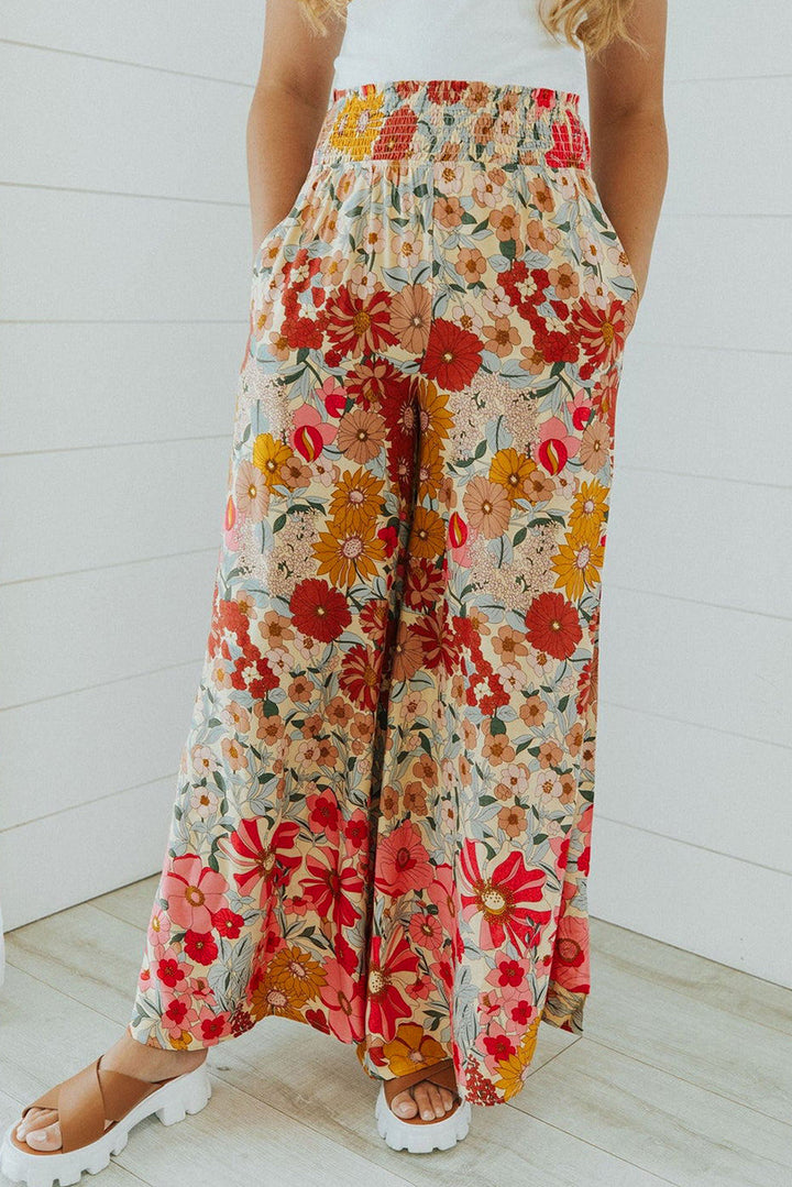 Stilla | Boho Floral Smocked Waist Wide Leg Bukser
