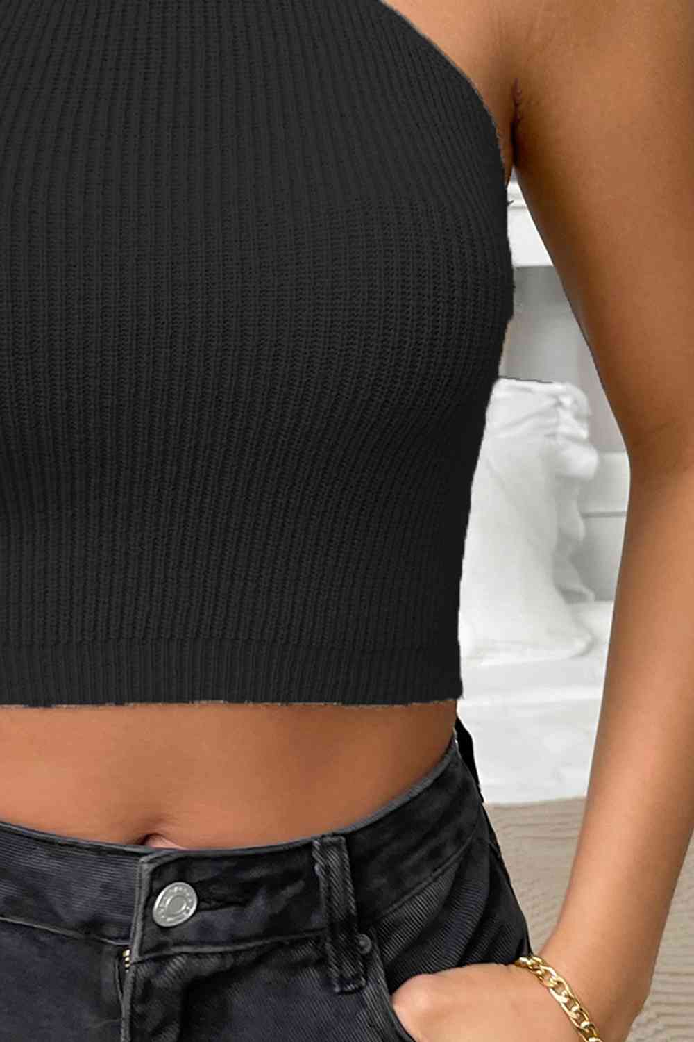 Stilla | Hals Ribbet Cropped Strik Top