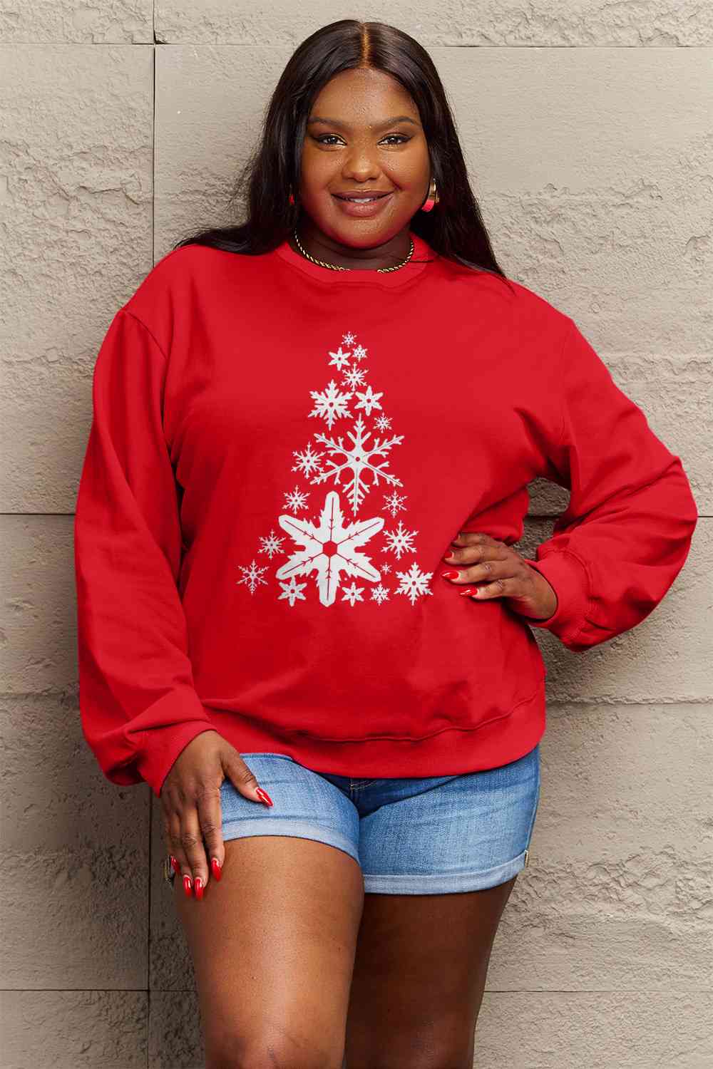 Stilla | Love Fuldt Størrelse Snefnug Juletræ Grafisk Sweatshirt