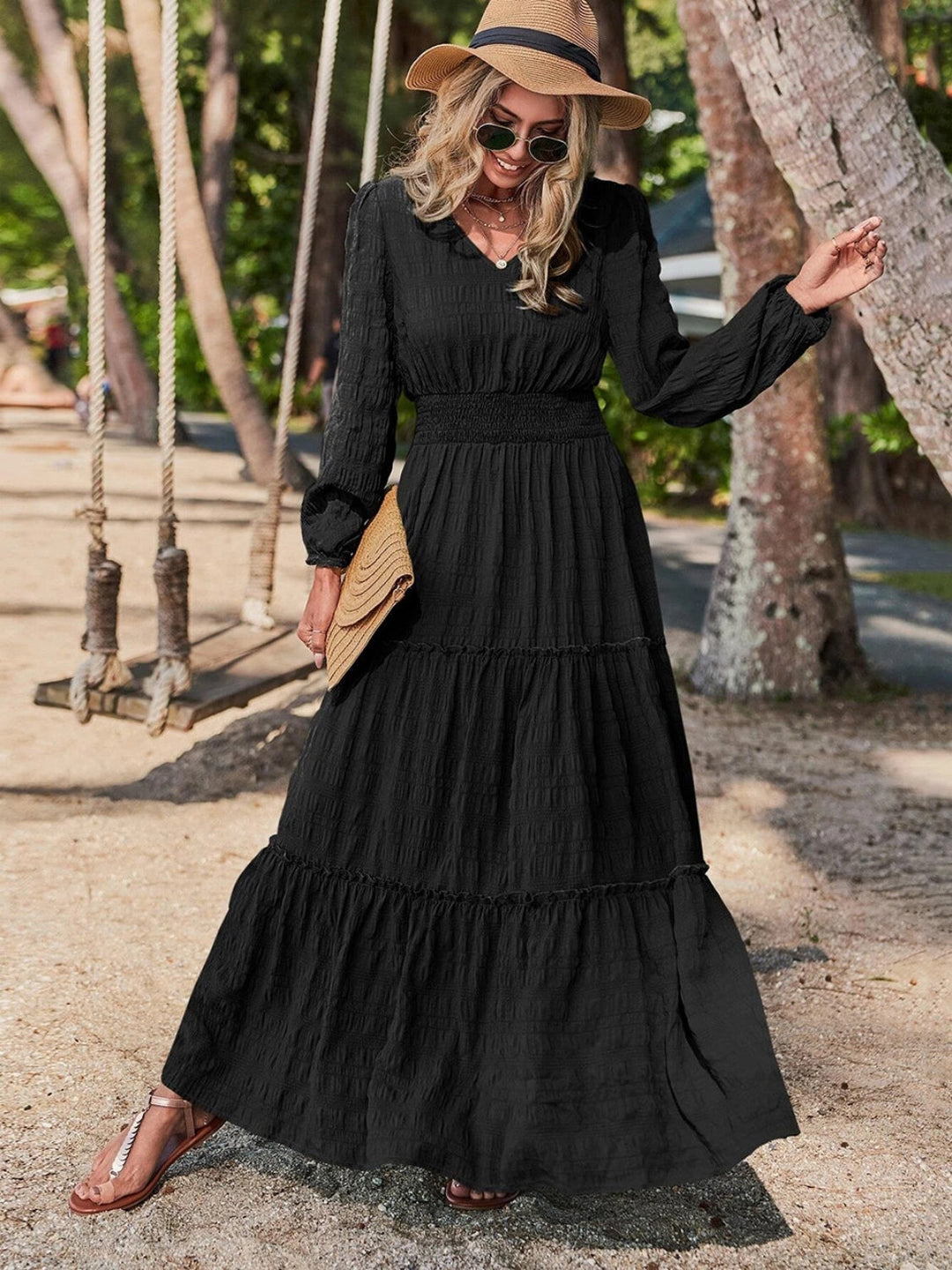 Stilla | Talje V-hals Maxi Kjole