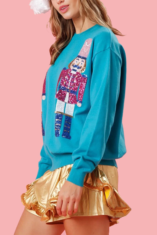 Stilla | Julevagtholder Pailletter Rund hals Løs Casual Sweatshirt
