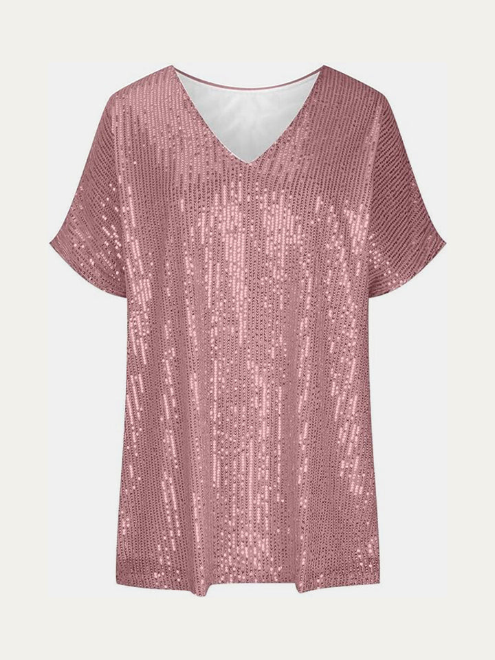 Stilla | Plus Size Paillet V-Hals Kortærmet Top