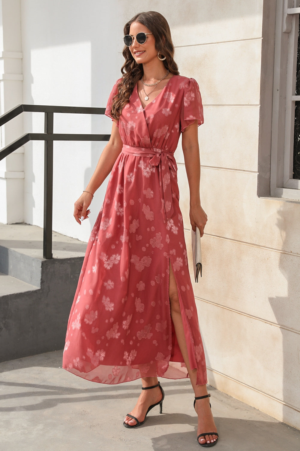 Stilla | Tied Floral Korte Ærme Kjole