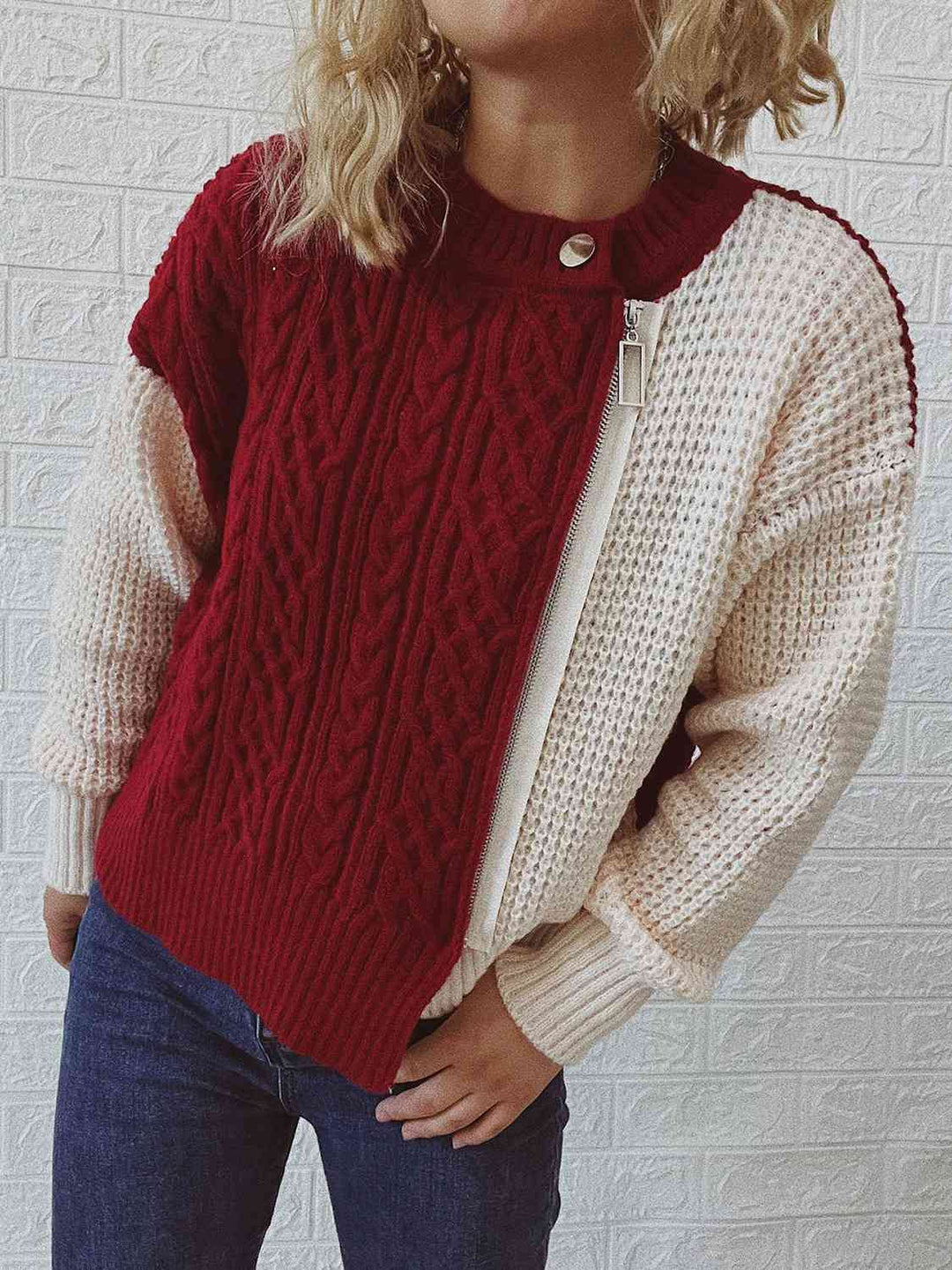 Stilla | Strik Kontrast Lynlås Cardigan