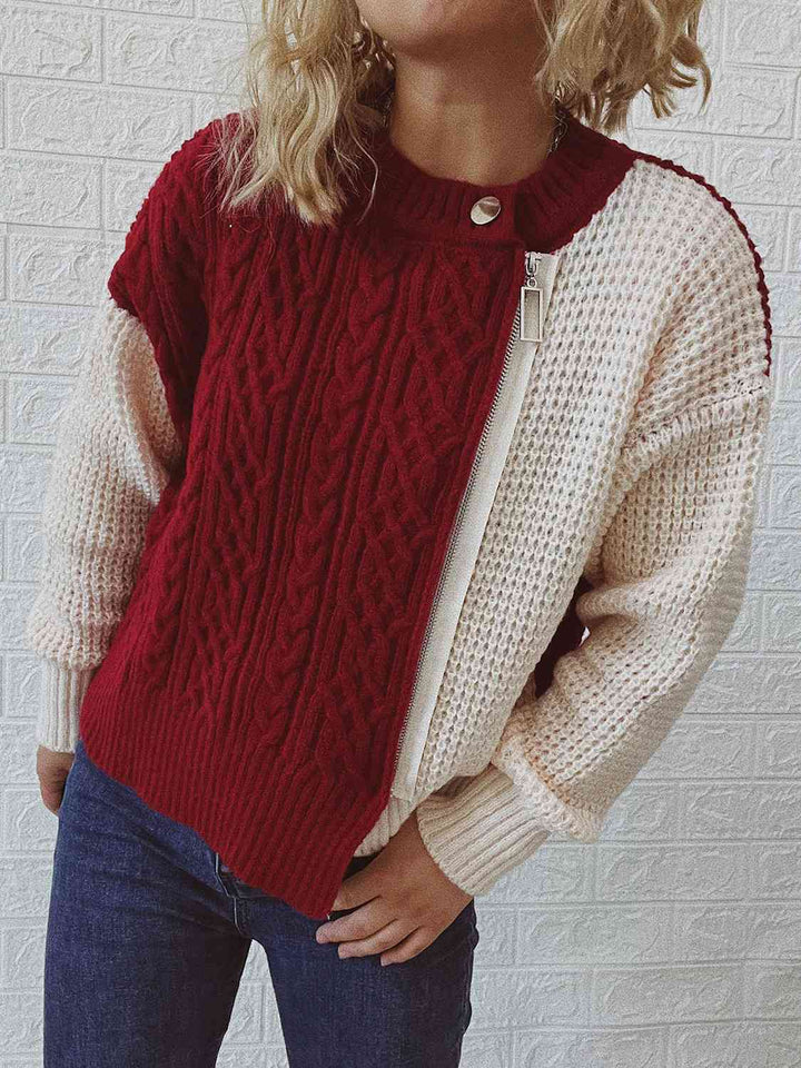Stilla | Strik Kontrast Lynlås Cardigan
