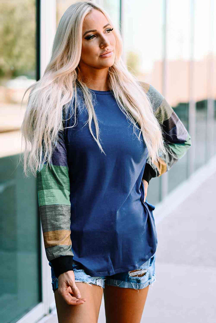 Stilla | Tag Farve Blok Kurvet Kant Langærmet T-shirt
