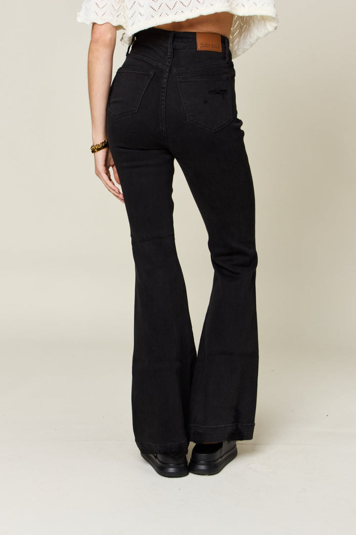 Stilla | Blå Fuld Størrelse Høj Talje Distressed Flare Jeans