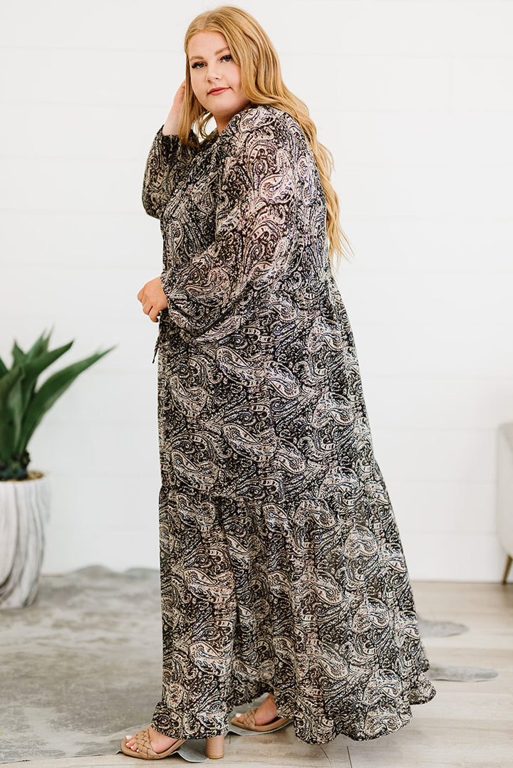 Stilla | Størrelse Paisley Print Ballonærme Maxi Kjole