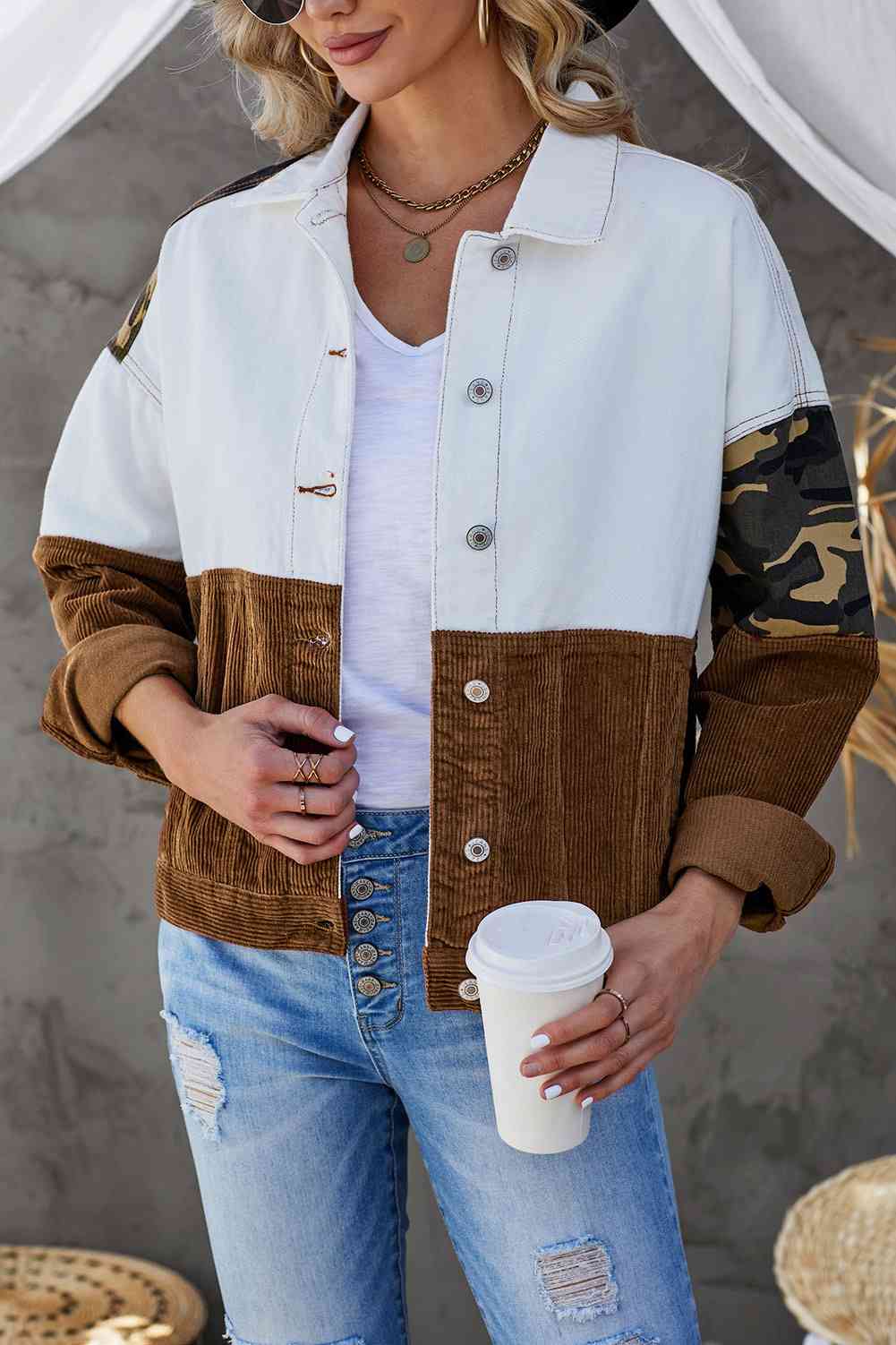 Stilla | Color Block Button-up Corduroy Shacket