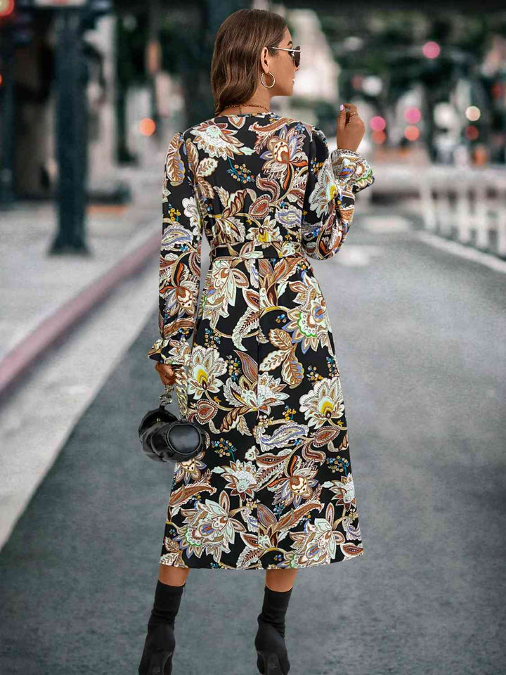Stilla | Tie Front Surplice Flounce Sleeve Dress