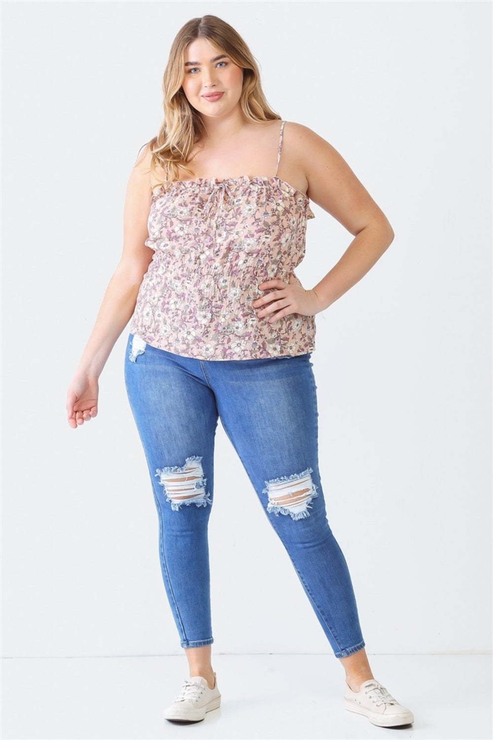 Stilla | Plus Size Flæse Blomster Fyrkantet Hals Cami