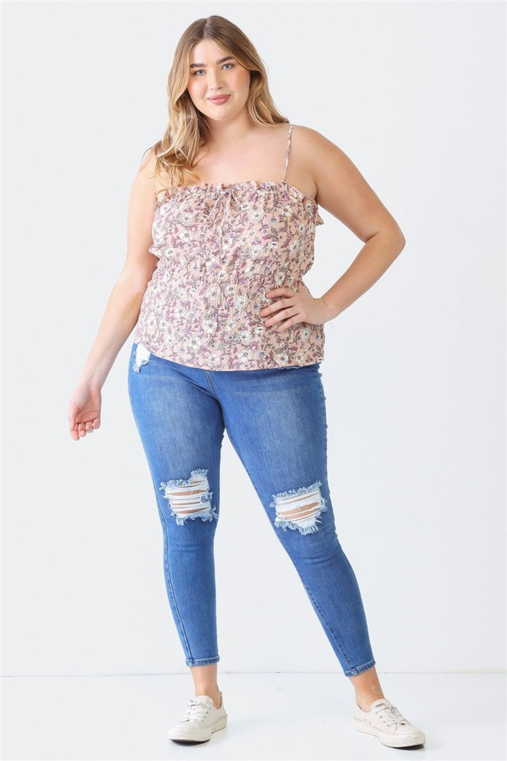 Stilla | Plus Size Flæse Blomster Fyrkantet Hals Cami